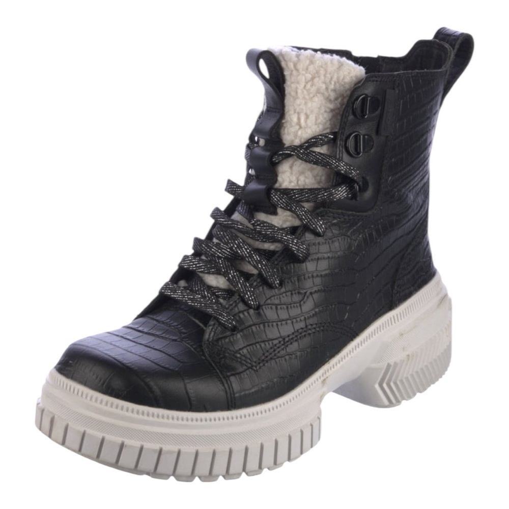 Sorel Black Leather High-Top Winter Sneakers with Sherpa Lining